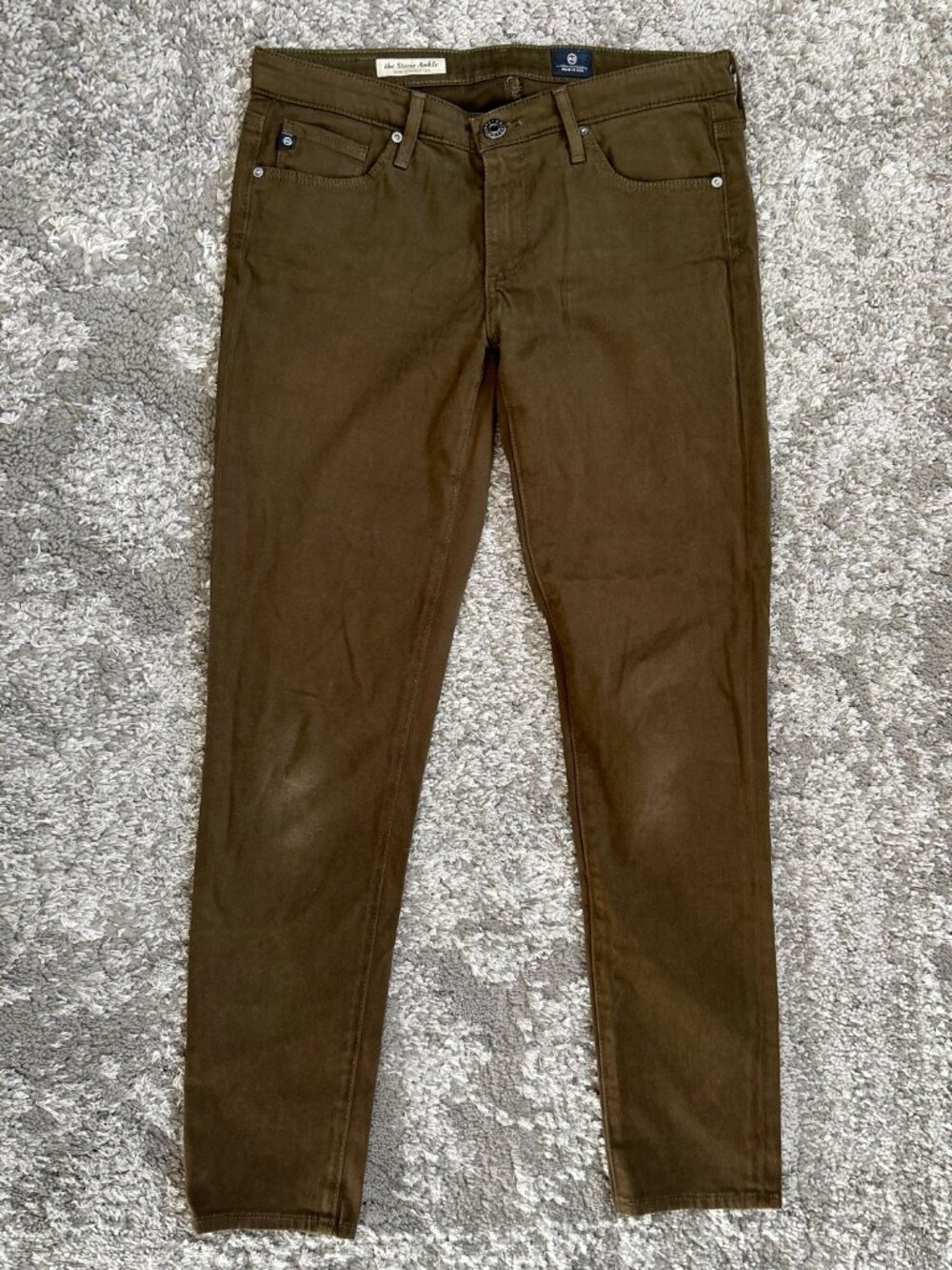 AG Adriano Goldschmied Stevie Ankle Pants Straight Leg Women 26R Green Khaki USA
